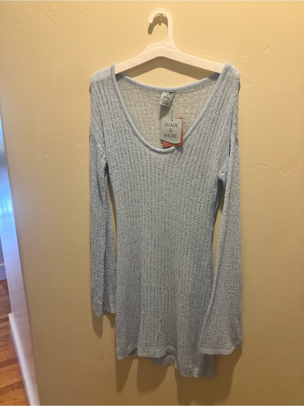 Shade & Shore Pale Blue Ribbed Scoop-Neck Long Sleeve cover up